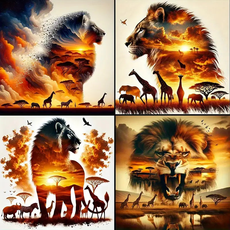 4pcs Forest King combination pattern Wall Art Canvas Framed