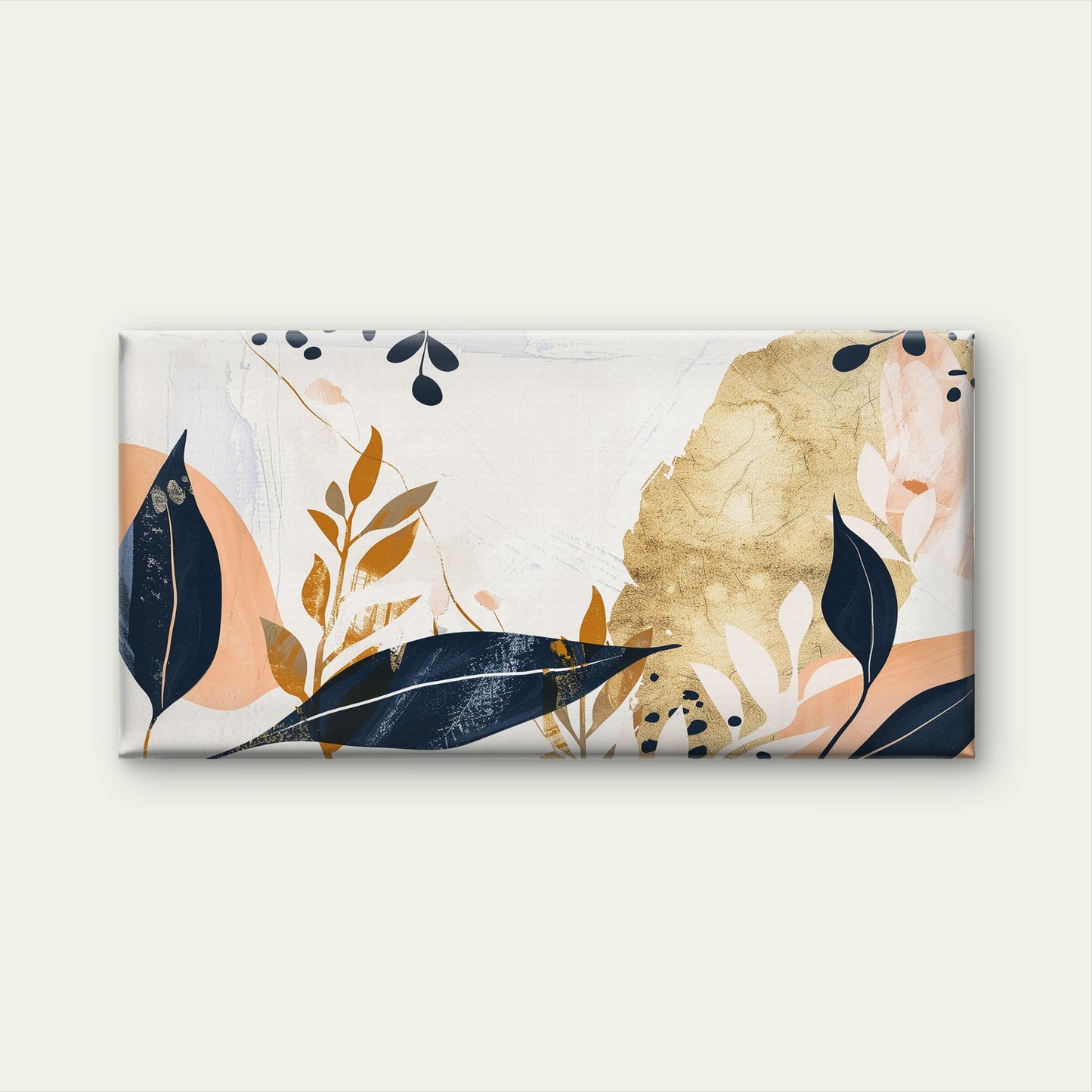 Modern Boho Navy Gold Botanical Wall Art Canvas Office Home Framed 120x60cm