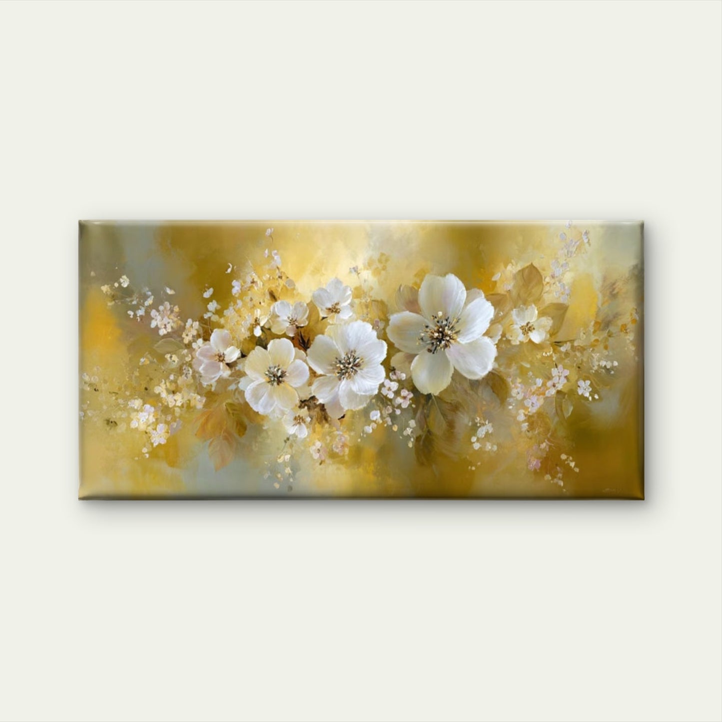 Elegant Yellow & Floral Wall Art Canvas Office Home Room Framed 120x60cm