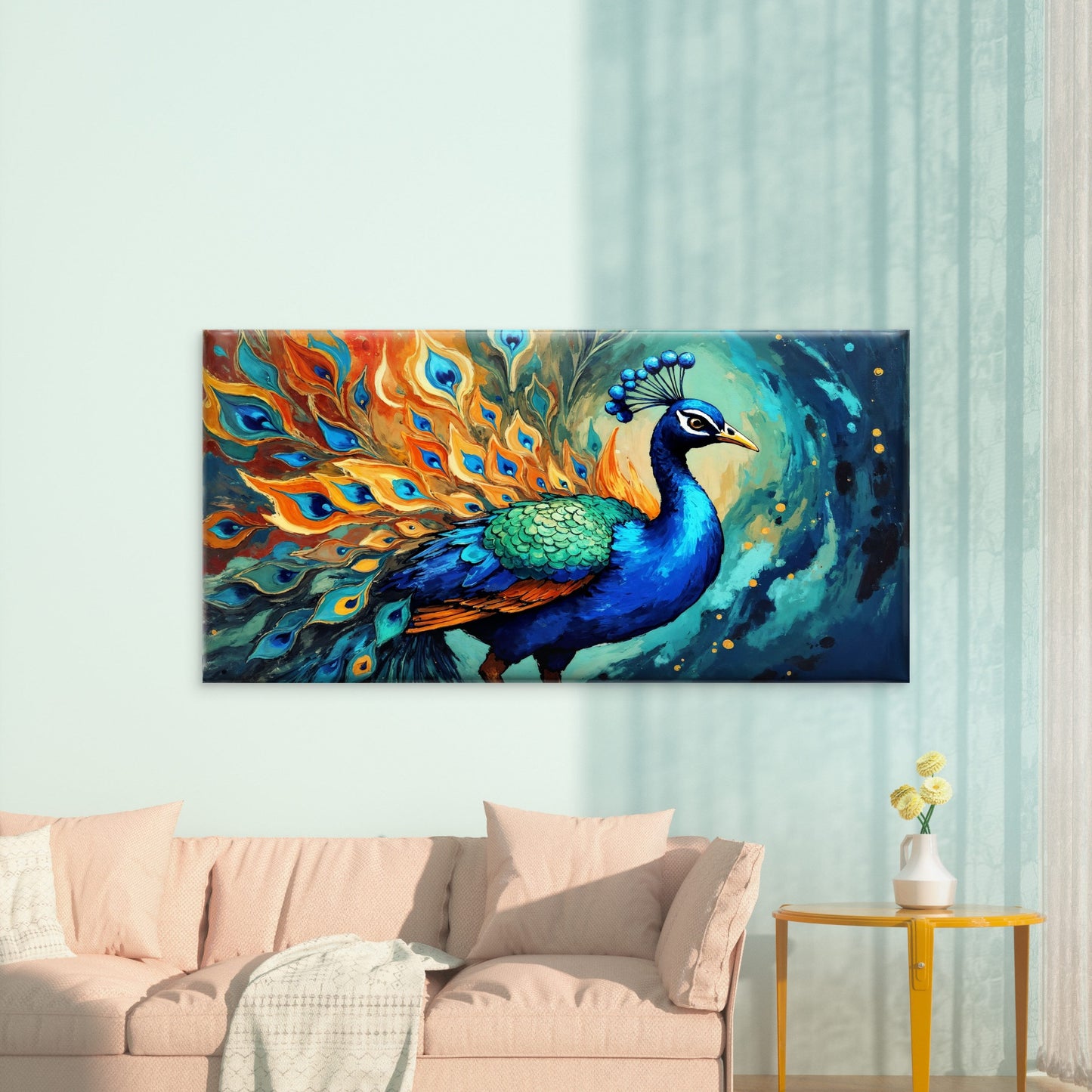 Feathered Fantasy Peacock Art Wall Art Canvas Office Home Room Framed 120x60cm