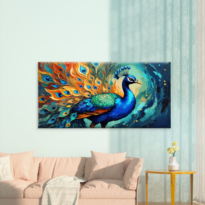 Feathered Fantasy Peacock Art Wall Art Canvas Office Home Room Framed 120x60cm