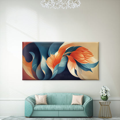 Blue Orange Floral Abstract Wall Art Canvas Office Home Room Framed 120x60cm