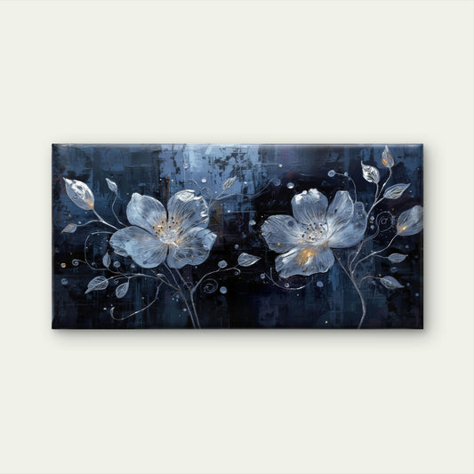 Luxury Dark Navy Gloss Bloom Wall Art Canvas Office Home Room Framed 120x60cm