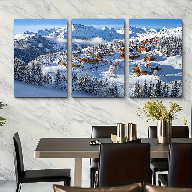 3pcs La Clusaz France Alpine Winter Decor Metal Print Ready to Hang Art