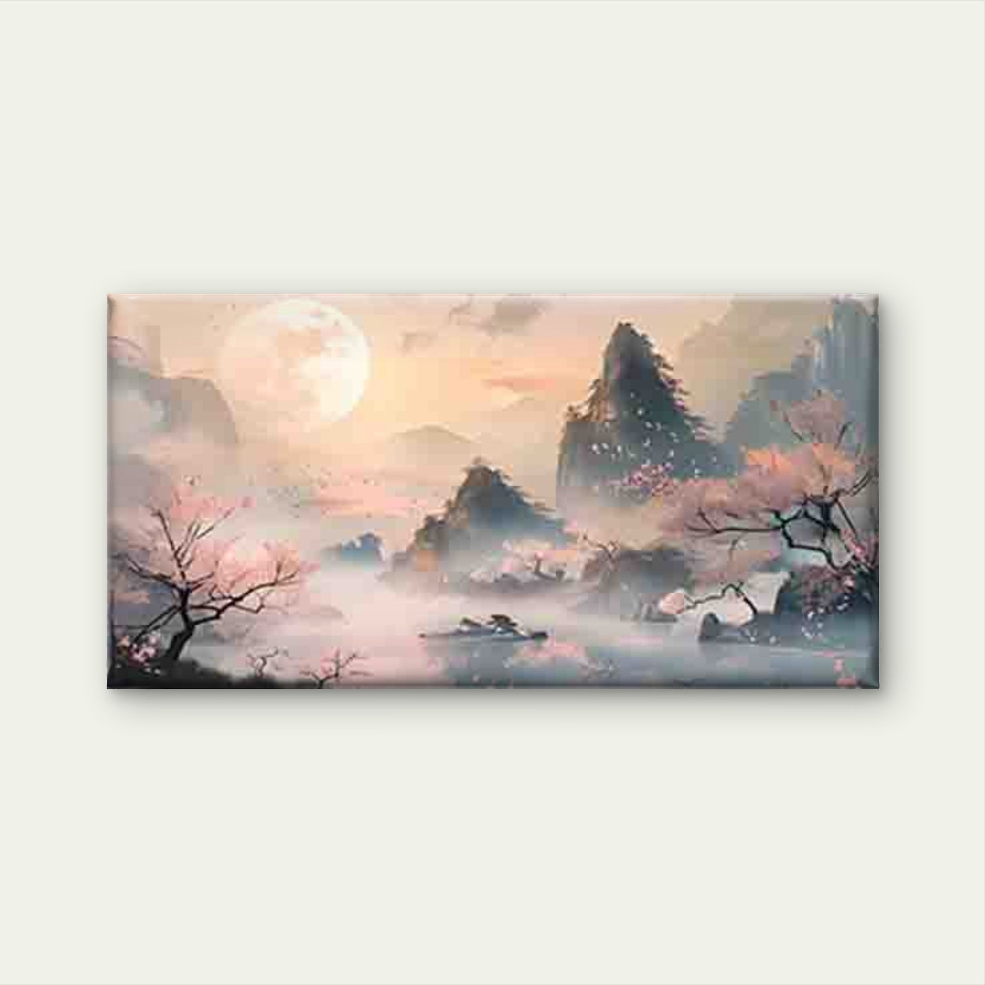 Misty Mountain & Pink Blossoms Wall Art Canvas Office Home Room Framed 120x60cm - Bella Home Decor