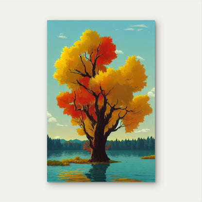 Digital Art Illustration of an Autumn Landscape 40x60cm Metal Print Ready to Hang