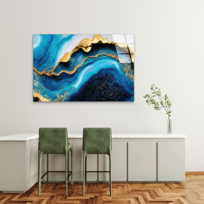 Abstract Ocean Blue Tempered Glass Printing Wall Art Australian Made Quality