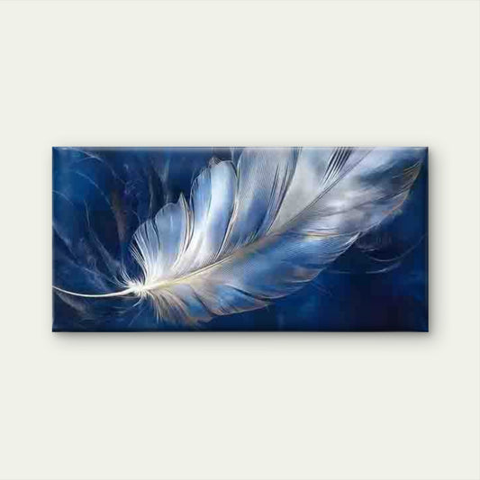 Blue And White Feather Wall Art Canvas Office Home Room Framed 120x60cm