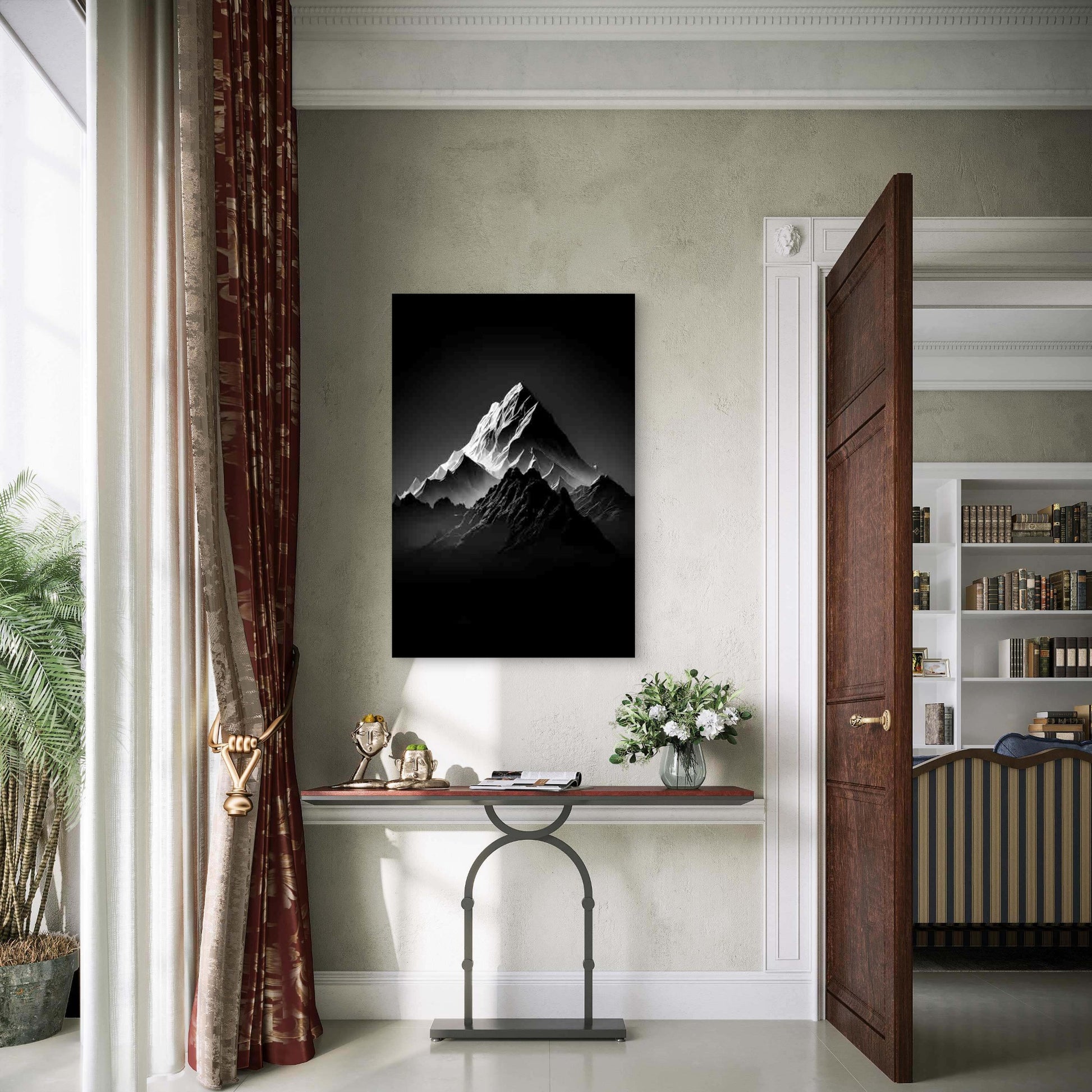 Monochrome Mountain Range Peak 60x90cm Metal Print Ready to Hang - Bella Home Decor