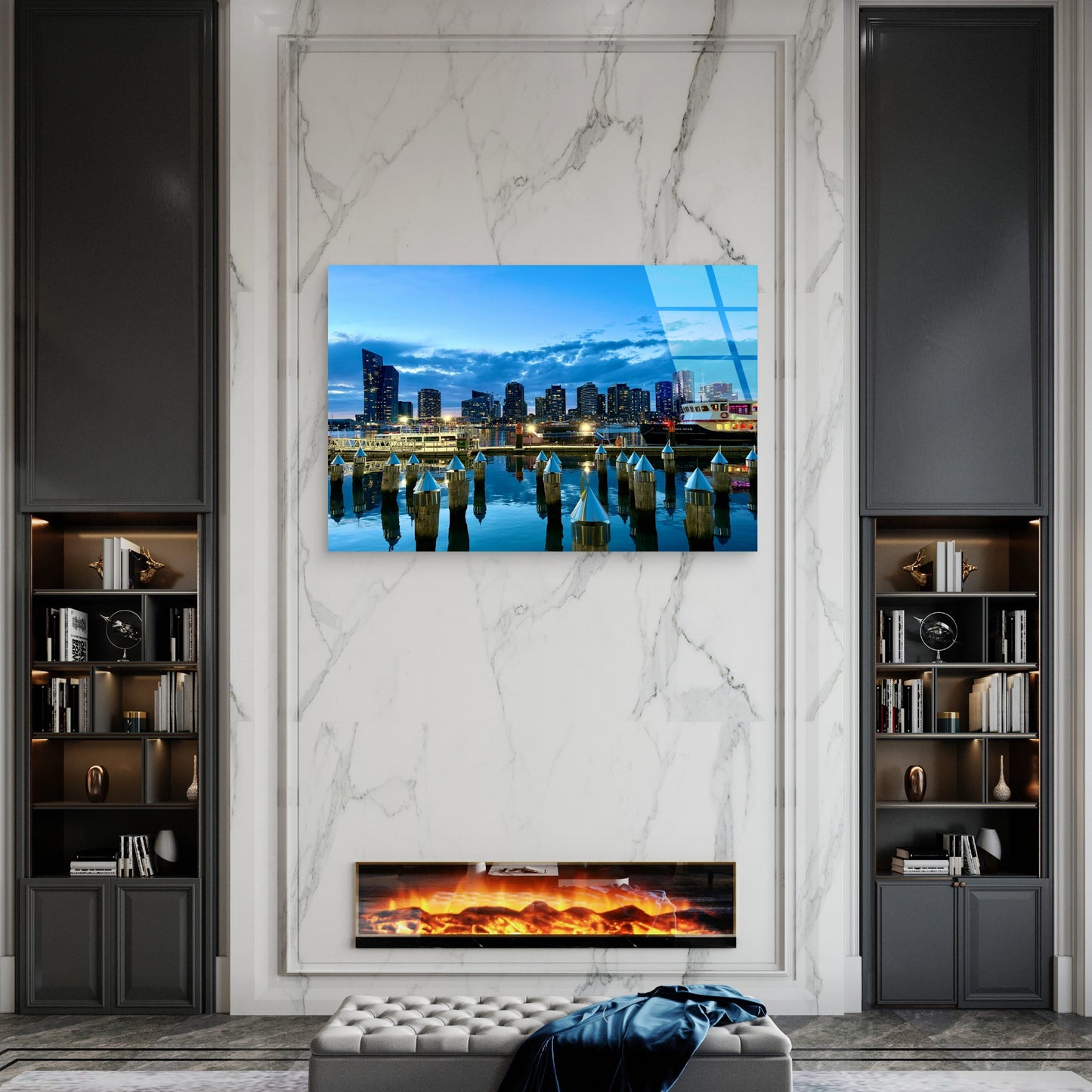 Melbourne Harbor Skyline Glass Printing Wall Art Australian Made Quality