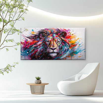 Abstract Lion Painting Wall Art Canvas Office Home Room Framed 120x60cm
