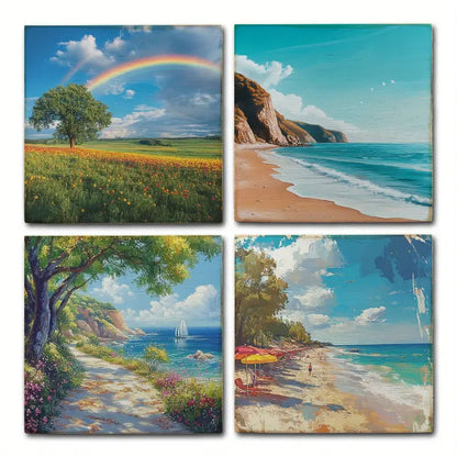 4pcs Rainbow With Beach Side Wall Art Canvas Framed - Bella Home Decor