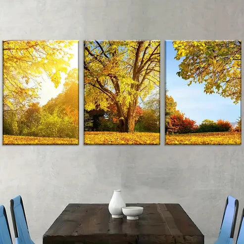 3pcs Modern Late Autumn Landscape Forest Leaves Wall Art Canvas Unframed - High Quality Print 100% Australian Made Wall Canvas