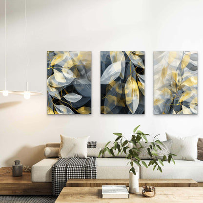 3pcs Modern Gold Navy Botanical Leaf   Wall Art Set Canvas Framed 50x70cm - High Quality Print 100% Australian Made Wall Canvas Ready to Hang