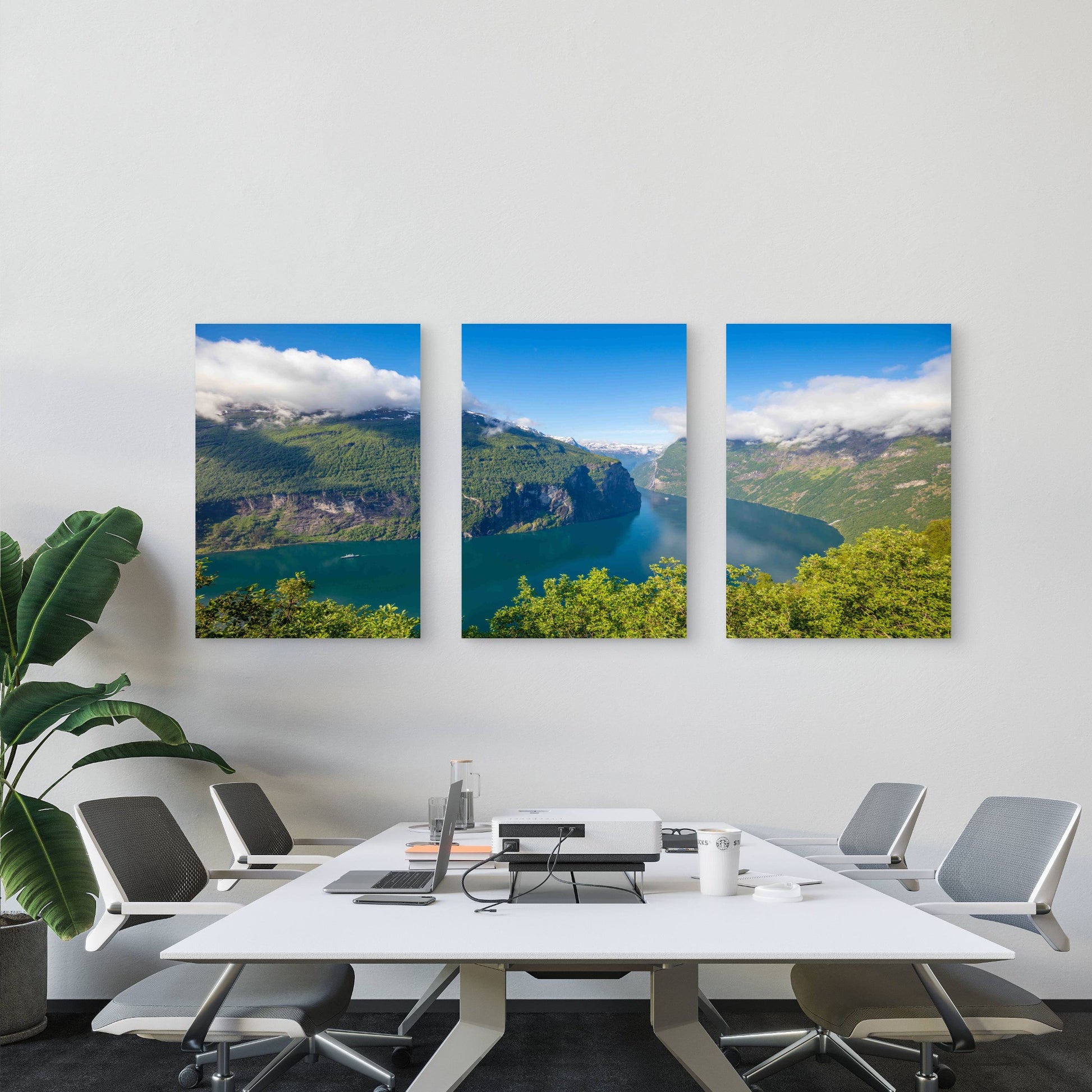 3pcs Geirangerfjord Cloudy Day Beautiful Nature Metal Print Ready to Hang Art