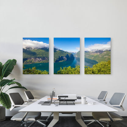3pcs Geirangerfjord Cloudy Day Beautiful Nature Metal Print Ready to Hang Art
