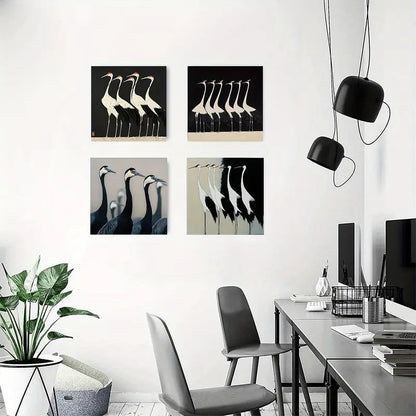 4pcs   Japanese Crane Ar Modern Elegant WE    Wall Art Canvas Framed
