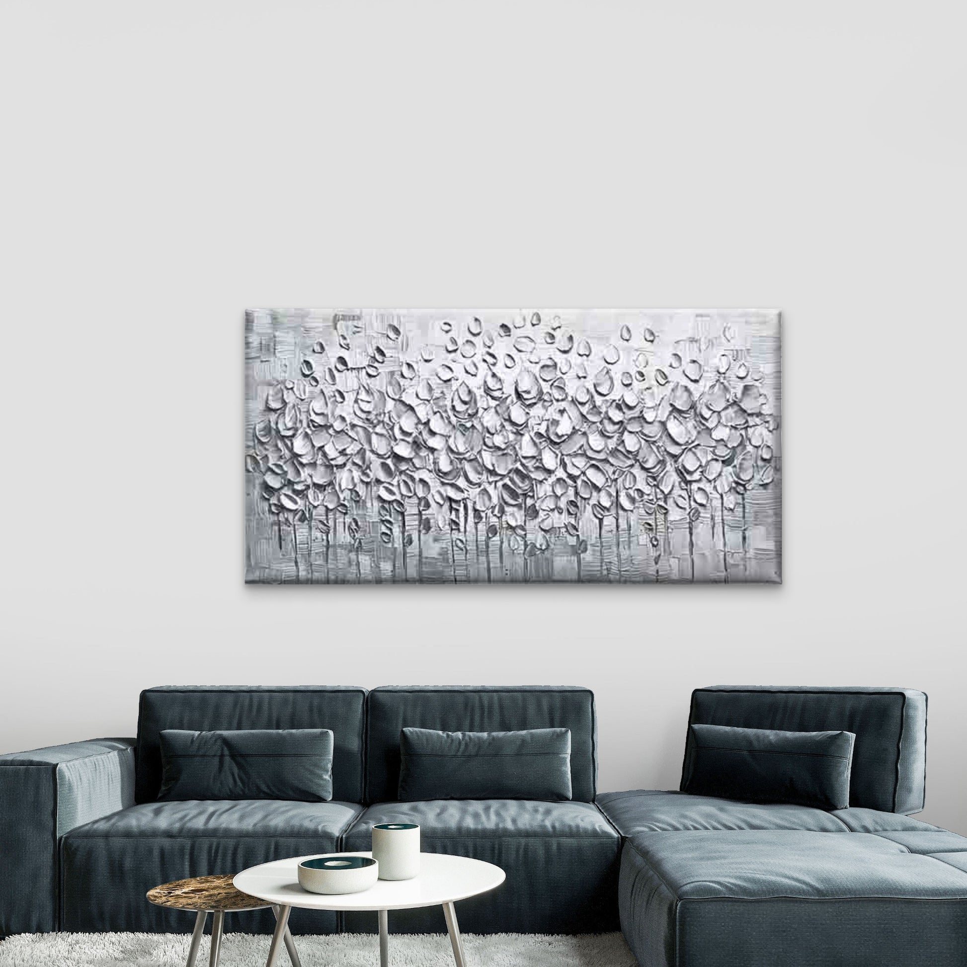 Abstract Silvery Trees Wall Art Canvas Office Home Room Framed 120x60cm - Bella Home Decor