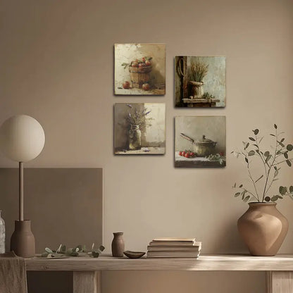 4pcs Plaque Kitchen Wall Art Canvas Framed