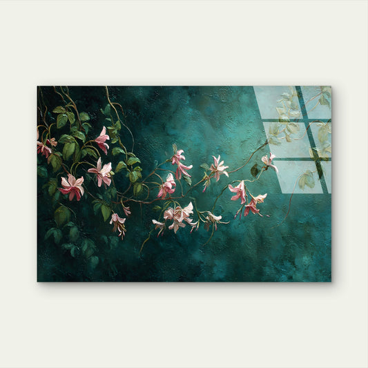 Vintage Pink Floral Teal Art Acrylic Glass Printing Wall Art Australian Made Quality