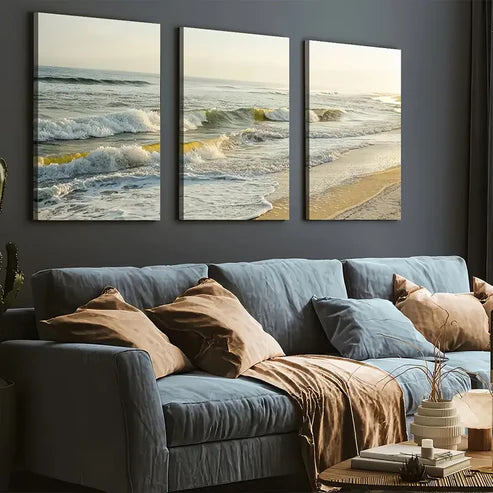 3pcs Modern Seaside Beach Art Scenery Cool Wall Art Set Canvas Unframed - High Quality Print 100% Australian Made Wall Canvas
