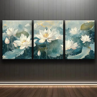 3pcs Serene Lake & For Lotus Flower Design Metal Print Ready to Hang Art