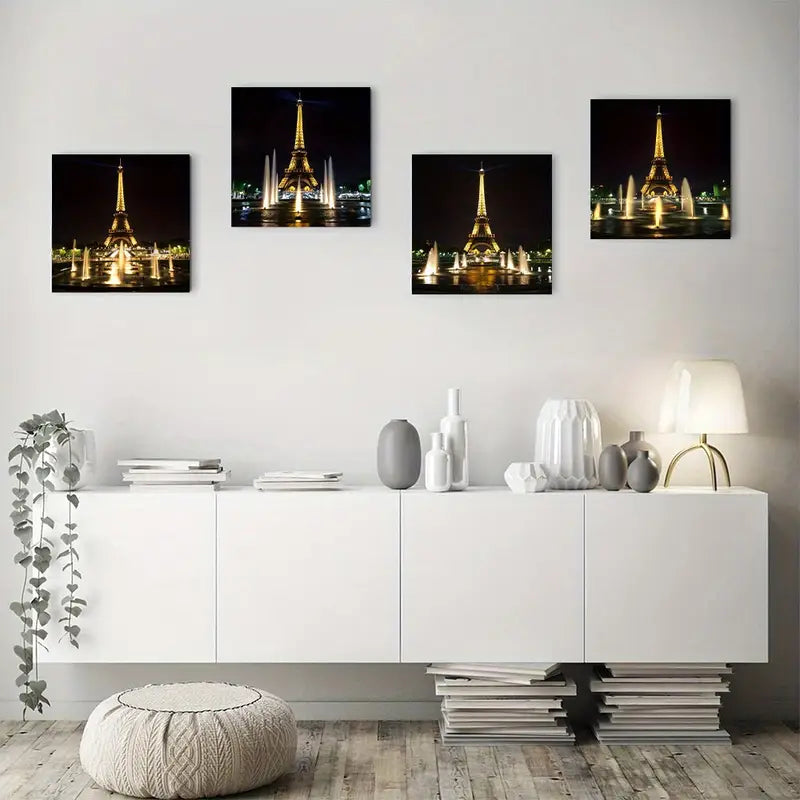 4pcs Eiffel Tower Night Canvas Prints Wall Art Canvas Framed