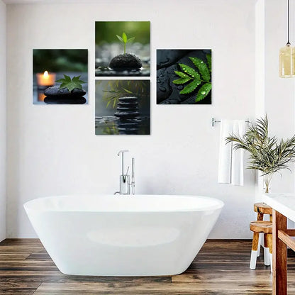 4pcs Featuring Green Leaves Wall Art Canvas Framed