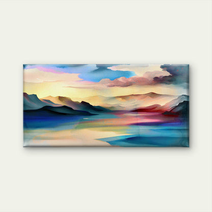 Watercolor Mountains And Lake Wall Art Canvas Office Home Room Framed 120x60cm