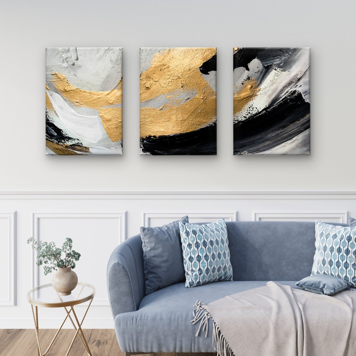 3pcs Abstract Luxury Gilded Gold Foil Painting Wall Art Set Canvas Framed 40x60cm - High Quality Print 100% Australian Made Wall Canvas Ready to Hang
