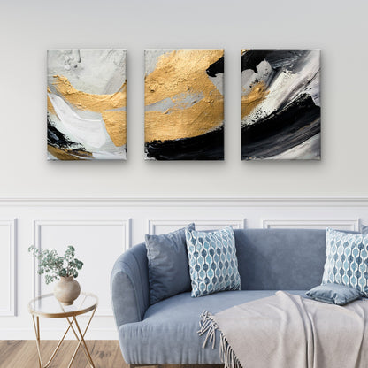 3pcs Abstract Luxury Gilded Gold Foil Painting Wall Art Set Canvas Framed 50x70cm - High Quality Print 100% Australian Made Wall Canvas Ready to Hang