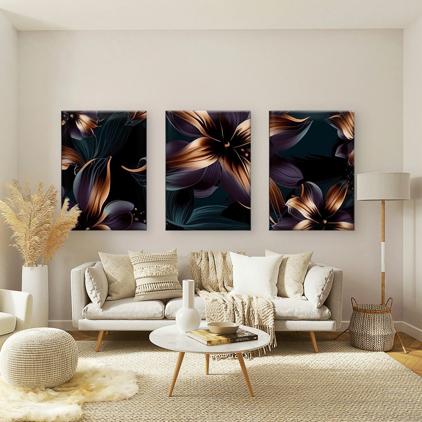 3pcs Modern Luxury Abstract Floral Oil Painting   Wall Art Set Canvas Framed 40x60cm - High Quality Print 100% Australian Made Wall Canvas Ready to Hang