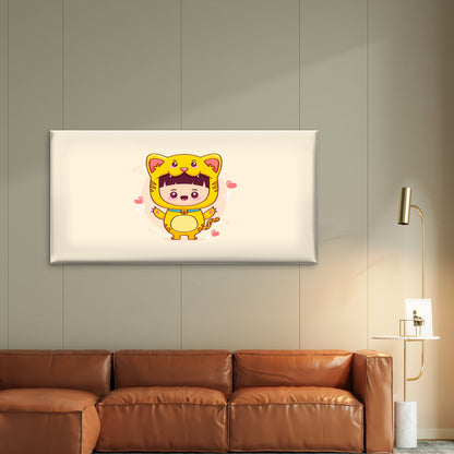 Kawaii Child Tiger Costume HeartWall Art Canvas Office Home Room Framed 120x60cm