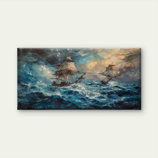 Sailing Ships Storm Ocean Wall Art Canvas Office Home Room Framed 120x60cm