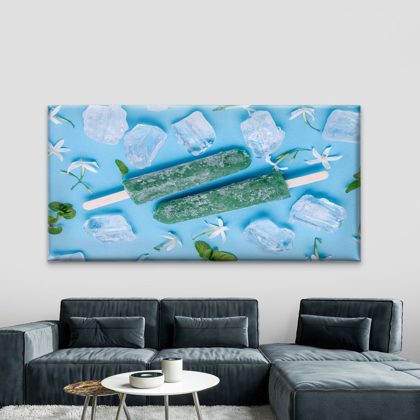Ice Cubes, Mint Leaves, Wall Art Canvas Office Home Room Framed 120x60cm
