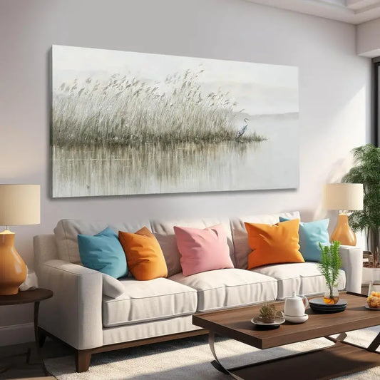 Vintage Reed & Egret Serene Nature Wall Art canvas office home room framed 120x60cm - Bella Home Decor
