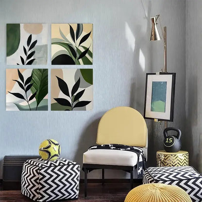 4pcs Abstract Green leaf art Wall Art Canvas Framed