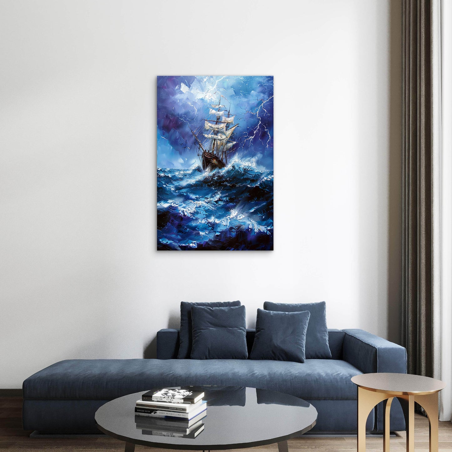 Sailing Ship Braving Stormy Seas Oil Painting 40x60cm Metal Print Ready to Hang
