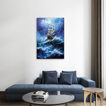 Sailing Ship Braving Stormy Seas Oil Painting 40x60cm Metal Print Ready to Hang