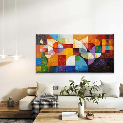 Abstract Colorful Blocks Wall Art Canvas Office Home Room Framed 120x60cm - Bella Home Decor