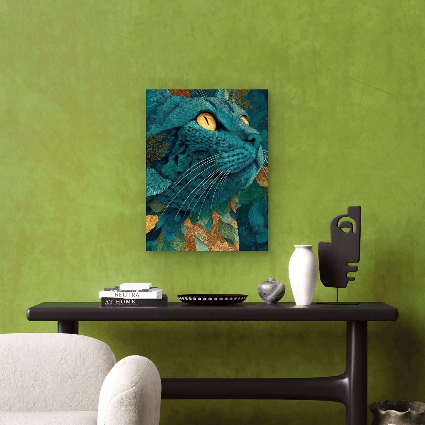 Abstract Teal Cats Metal Print Ready to Hang