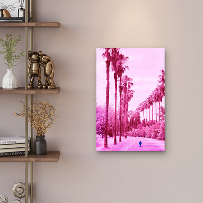 Pink Paradise Palm Promenade Metal Print Ready to Hang - Bella Home Decor