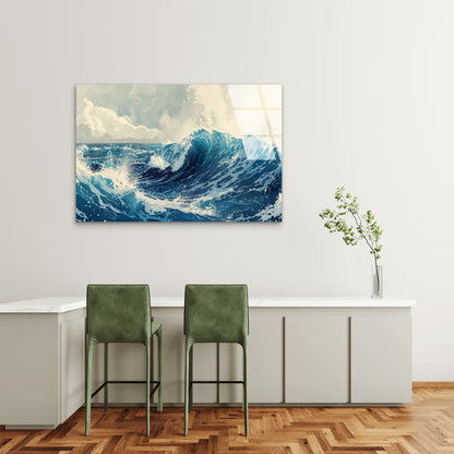 Blue Ocean Waves Crashing Sea Glass Printing Wall Art Australian Made Quality