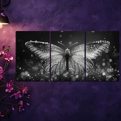 3pcs Luxurious Crystal Butterfly Design Wall Art Set Canvas Framed 50x70cm - High Quality Print 100% Australian Made Wall Canvas Ready to Hang