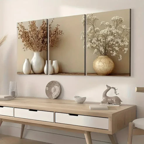 3pcs Vintage Style Potted Plant Art Wall Art Set Canvas Unframed - High Quality Print 100% Australian Made Wall Canvas