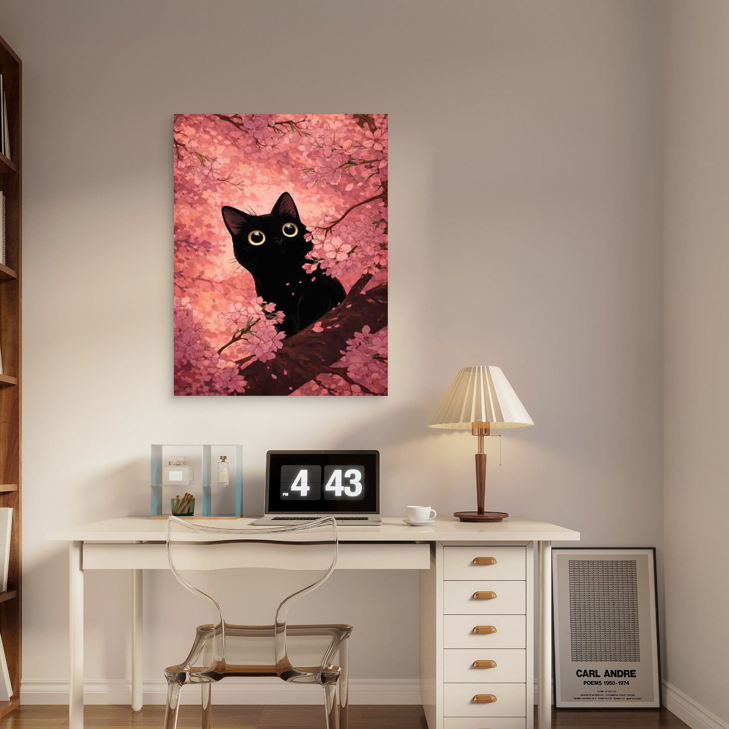 Cherry Blossom Cat 60x90cm Metal Print Ready to Hang - Bella Home Decor