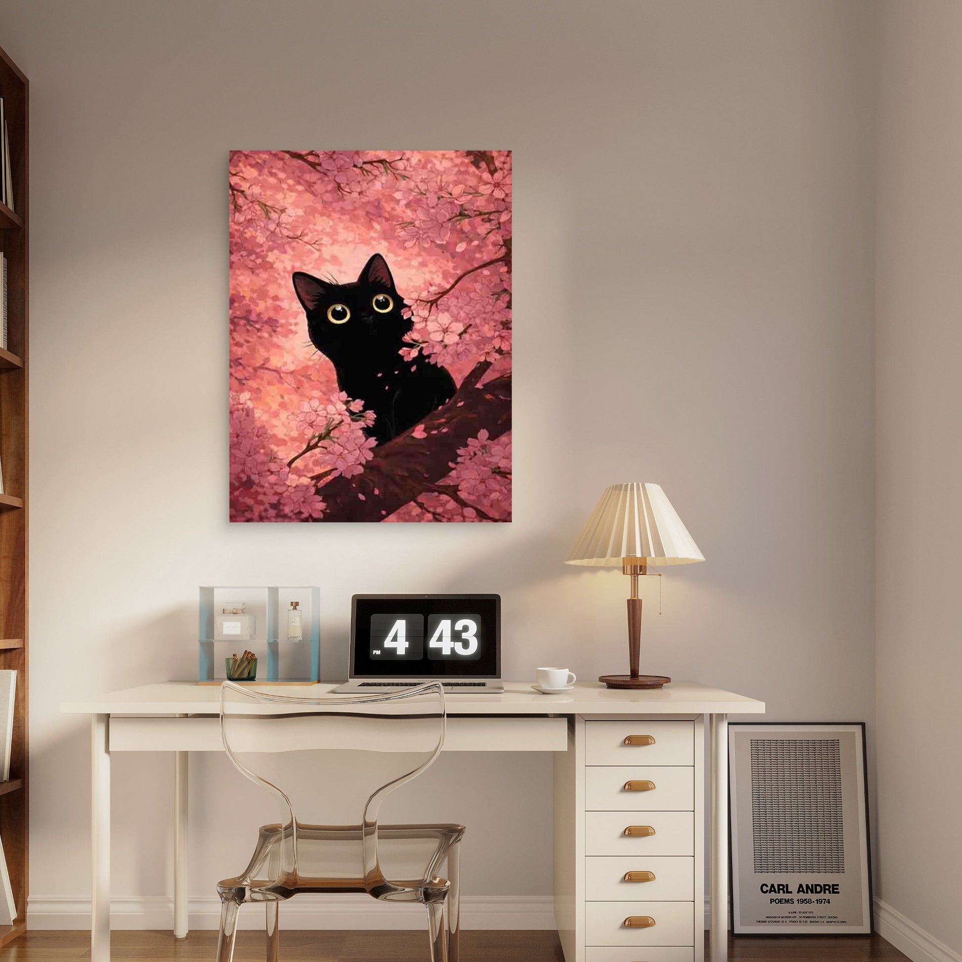Cherry Blossom Cat 60x90cm Metal Print Ready to Hang - Bella Home Decor