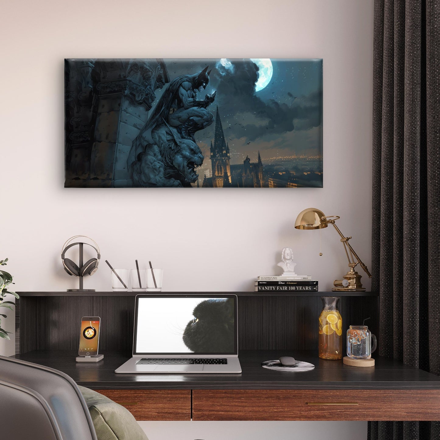 Gothic Vigilante Gargoyle City Wall Art Canvas Office Home Room Framed 120x60cm