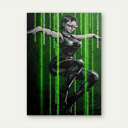 Cyber Woman with Matrix Code Green Digital Rain 60x90cm Metal Print Ready to Hang - Bella Home Decor