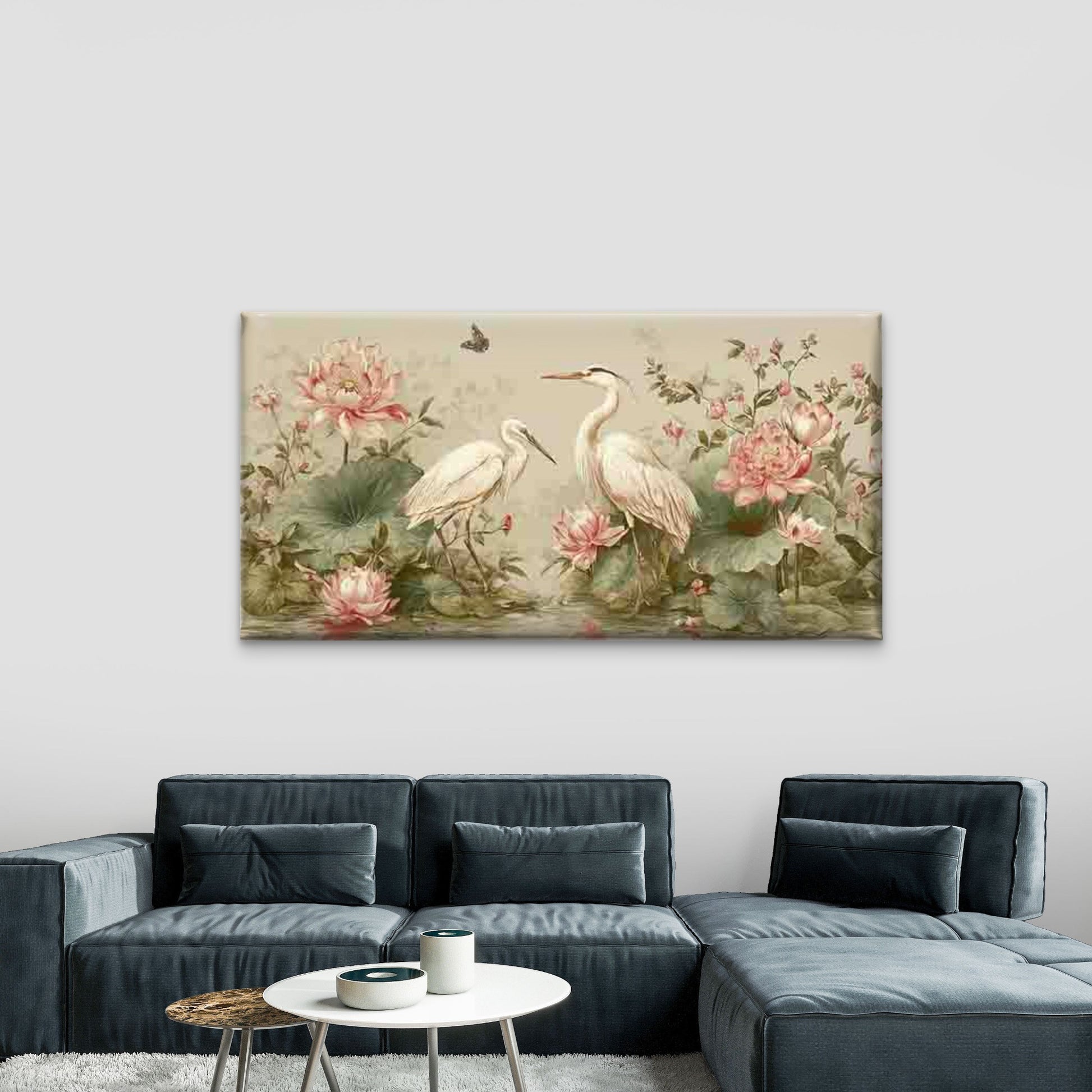 Modern Cranes & for Lotus Wall Art Canvas Office Home Room Framed 120x60cm - Bella Home Decor